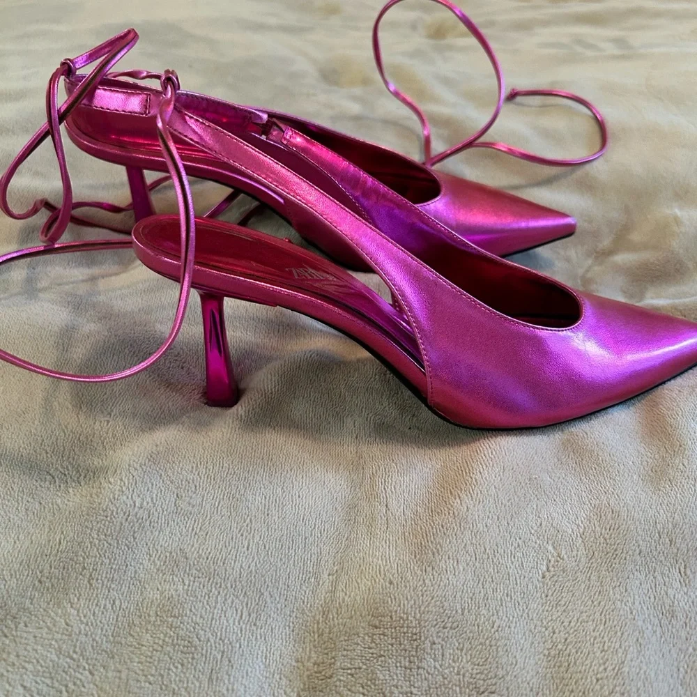 Zara Women's Metallic Pink Heels 39 - Picture 2 of 8
